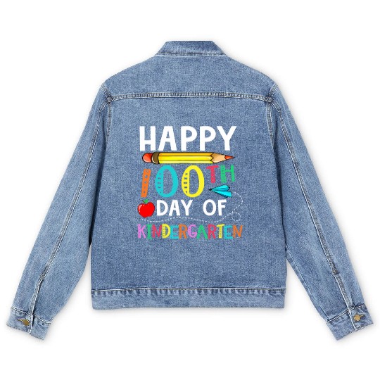 100 Days Of Kindergarten Happy 100Th Day Of School Men's Denim Jackets
