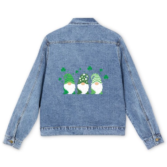 Gnomes Holding Shamrock Leopard Plaid St Patrick'S Men's Denim Jackets