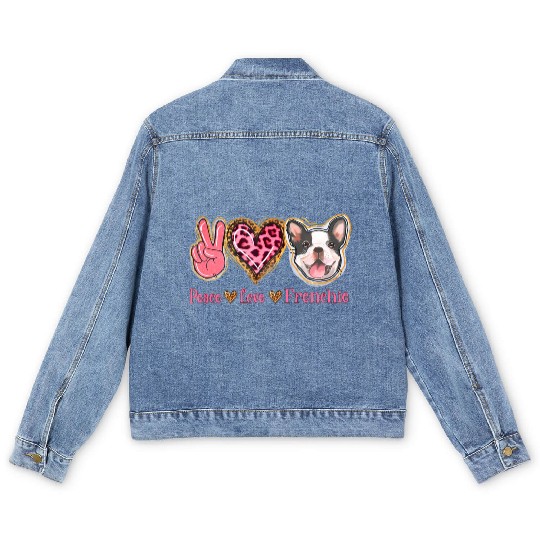Leopard Peace Love Frenchie Funny Dog Mom Mothers Men's Denim Jackets