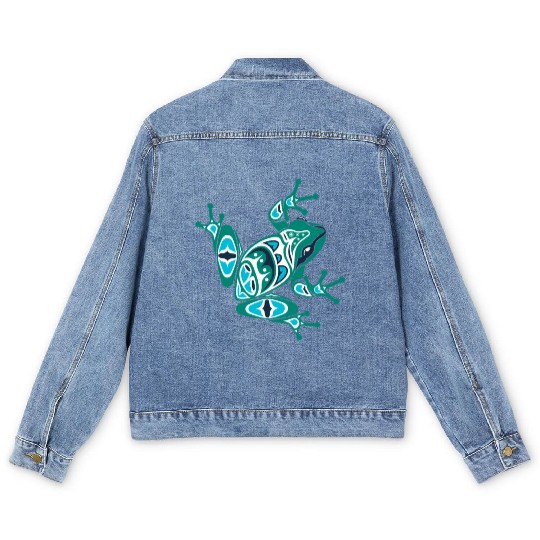 Native American Indian Style Frog Pacific Northwes Men's Denim Jackets