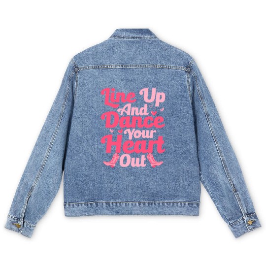 Line Up And Dance Your Heart Out Line Dance Countr Men's Denim Jackets