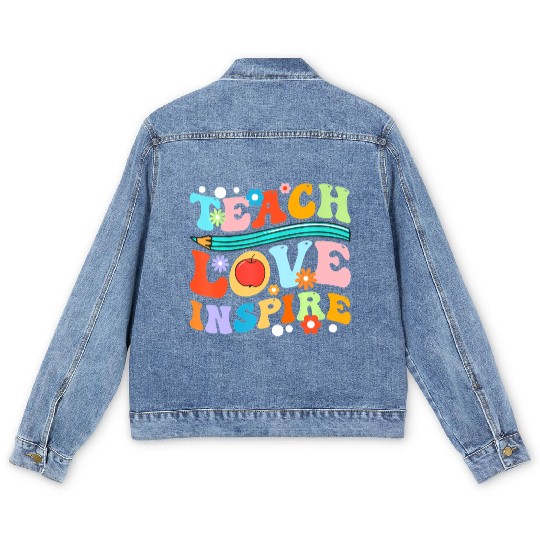 Retro Groovy Teacher Inspirational Happy Back to S Men's Denim Jackets