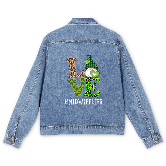 Midwife Love St PatricDay Gnome Leopard Men's Denim Jackets