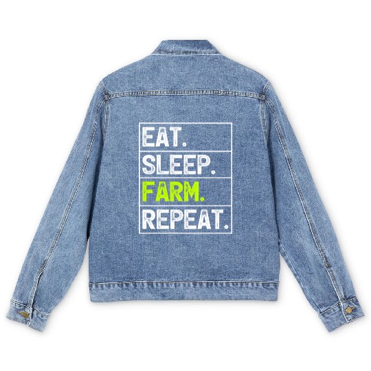 Farmer Farming Eat Sleep Farm Repeat Men's Denim Jackets
