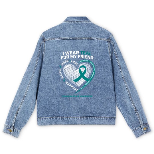 Teal Ribbon Ovarian Cancer Awareness Friend Men's Denim Jackets