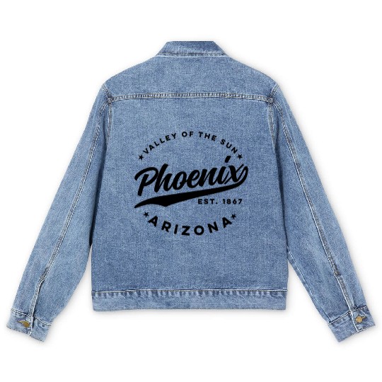 Phoenix Arizonna Valley Of The Sun Black Text Men's Denim Jackets
