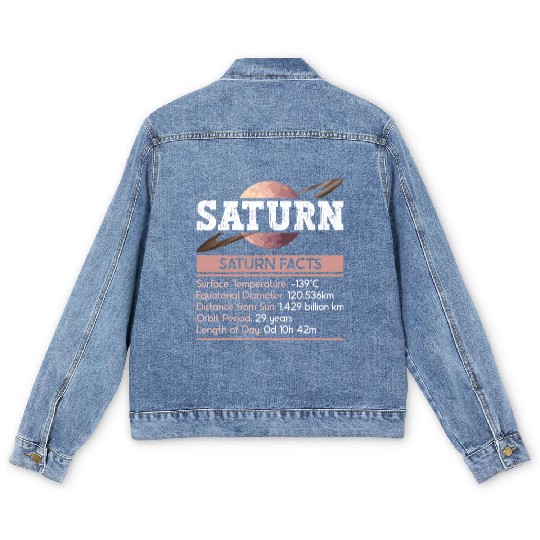Saturn Planet Facts Space Lover Solar System Men's Denim Jackets