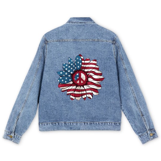 American Flag Flower Independence Day Sunflower 4T Men's Denim Jackets