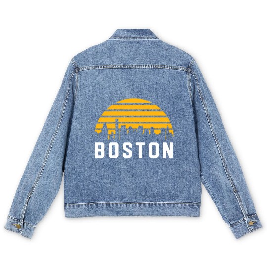 Boston Massachusetts Cityscape Yellow Men's Denim Jackets