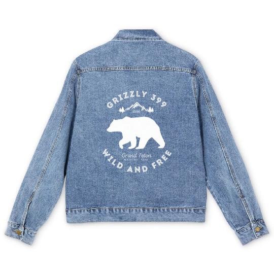 Grizzly 399 Wild Free Grand Teton National Park Men's Denim Jackets