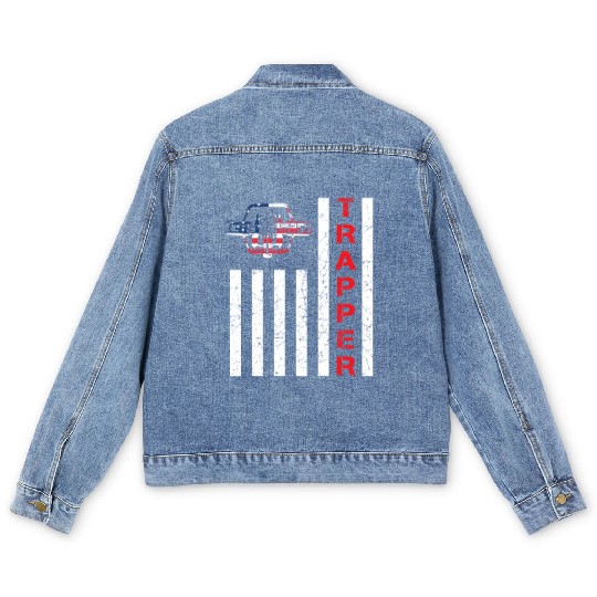 American Flag Trapping For Trappers And Hunters Men's Denim Jackets