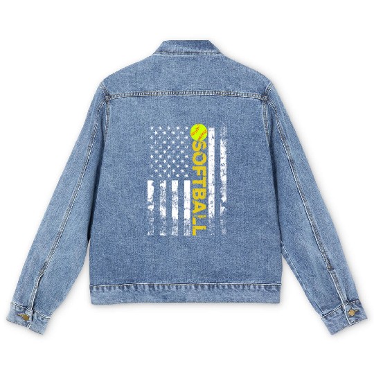 American Flag Softball Team Men's Denim Jackets