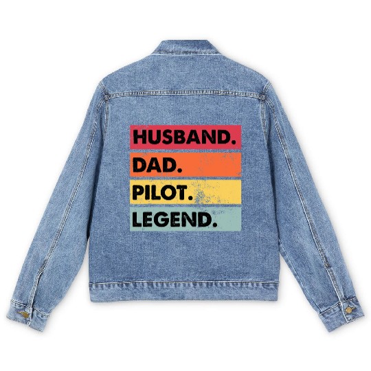Husband Dad Pilot Legend Airplane Aviation Dad Men's Denim Jackets