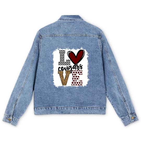 Cougars Mascot Love School Spirit Fantastic Men's Denim Jackets