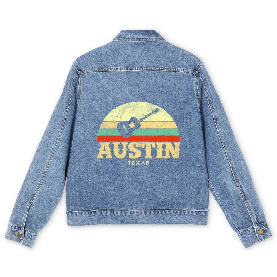 Austin Texas Guitar Lone Star State Men's Denim Jackets