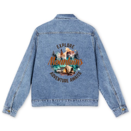 Camping Gear, Adventure Time Men's Denim Jackets, Hiking Men's Denim Jackets