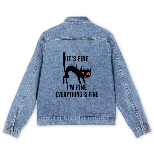 It'S Fine I'M Fine Everything Is Fine Cat Men's Denim Jackets