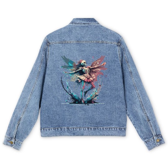 Watercolor Skeleton Fairy Gothic Fairycore Grunge Men's Denim Jackets