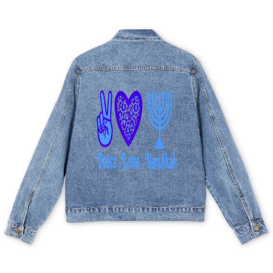 Peace Love Hanukkah 2021 Jewish Menorah Hanukkah C Men's Denim Jackets