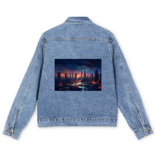 Chicago Post Apocalyptic Hues Cyberpunk Neon Men's Denim Jackets