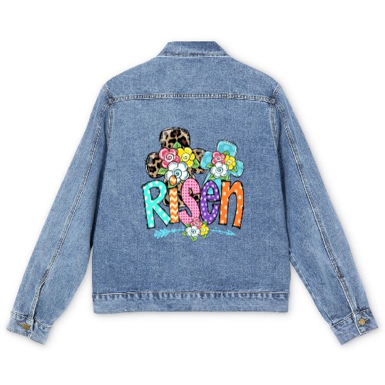 Happy Easter For Christian Mom He Is Risen Leopard Men's Denim Jackets