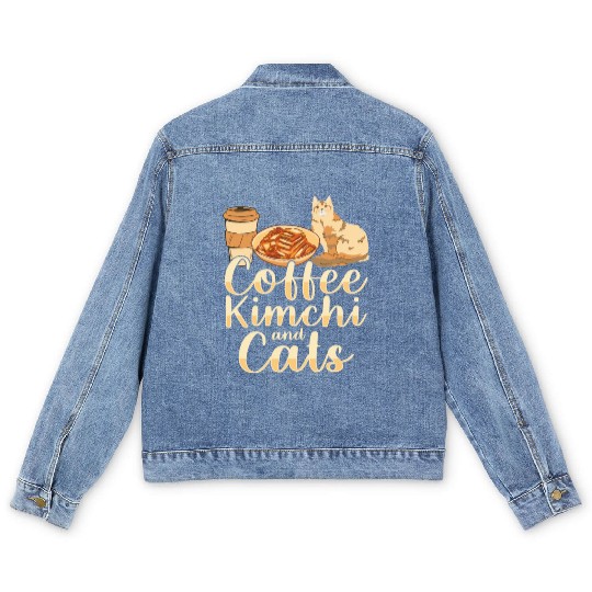 Coffee Kimchi And Cats Kimchi Lover Korean Food Men's Denim Jackets