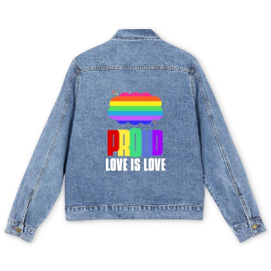 Proud LGBT Men's Denim Jackets Love is Love Men's Denim Jackets Rainbow Flag