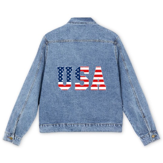 Usa Patriotic American Flag Red White Blue Men's Denim Jackets