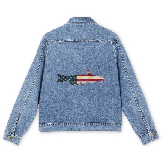 Catfish American Flag Catfishing Patriotic Fisher Men's Denim Jackets
