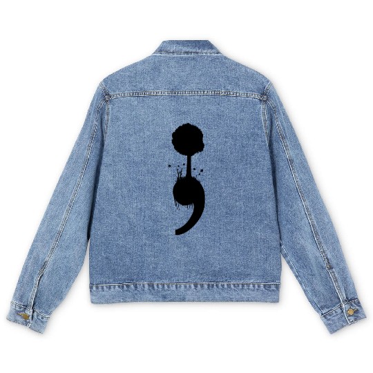 Semicolon Tree Suicide Depression Prevention Men's Denim Jackets