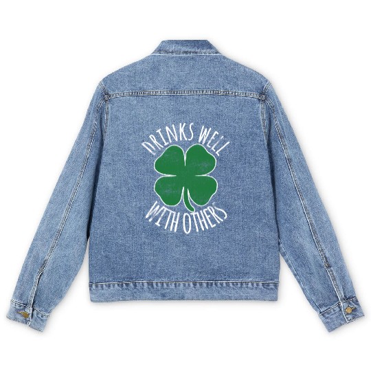 Drin Well With Others Drunk St Patric Day Beer Men's Denim Jackets
