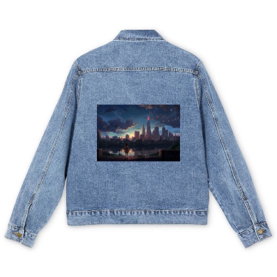 Anime Columbus An Anime-Inspired Skyline Men's Denim Jackets
