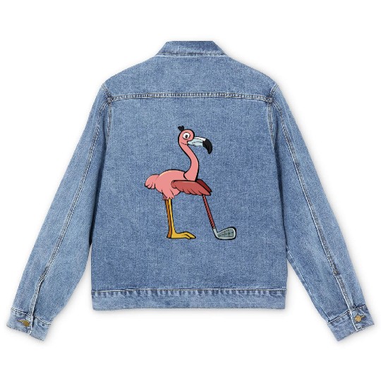 Flamingo Play Golf Pink Funny Animal Playing Golf Men's Denim Jackets