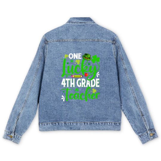 Saint Patrick'S Day One Lucky 4Th Grade Teacher Men's Denim Jackets