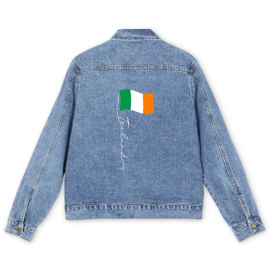 Ireland Signature Flag Pole Elegant Patriotic Men's Denim Jackets