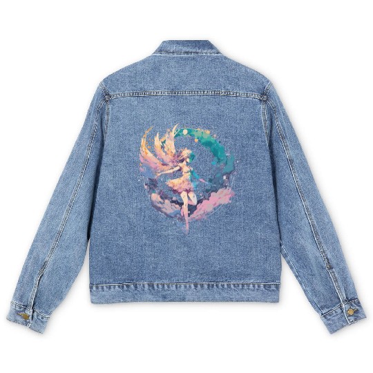 Watercolor Fairy Painting Fairycore Pastel Goth Bu Men's Denim Jackets