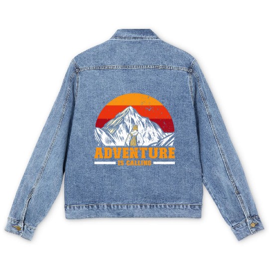 Adventure is Calling hiker Mountaineer Climber Men's Denim Jackets