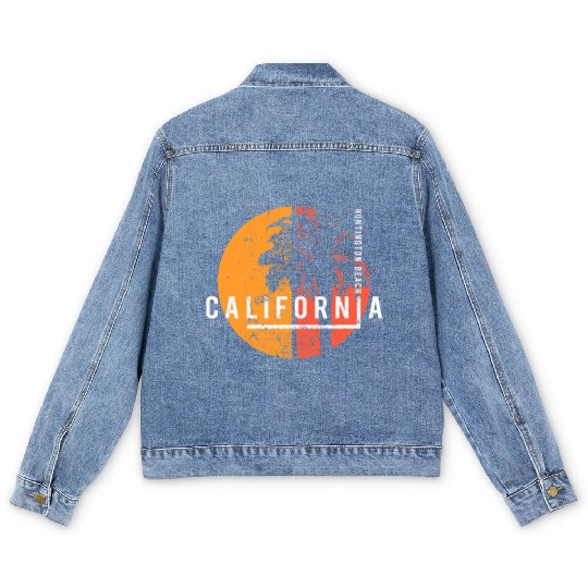 Huntington Beach California Cool Palm Tree Native Men's Denim Jackets