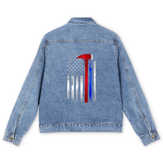 Thin Red Blue Line American Flag Axe Firefighter Men's Denim Jackets