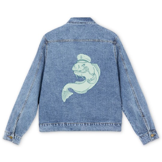 Captain Catfish Drawing Men's Denim Jackets
