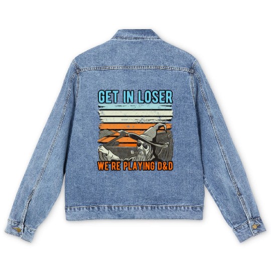 Vintage Retro Old Man Get In Loser We're Playing Men's Denim Jackets
