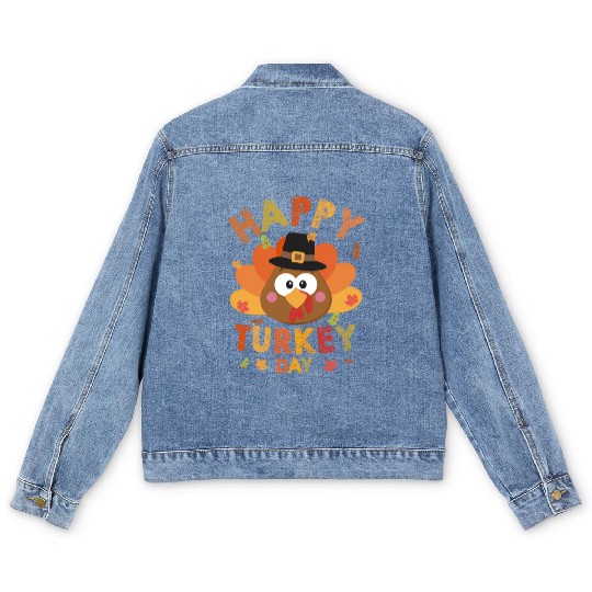 Happy Turkey Day 2021 Autumn Fall Thangiving Men's Denim Jackets