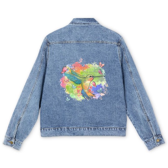 Beautiful Bird Animal Colorful Hummingbird Men's Denim Jackets