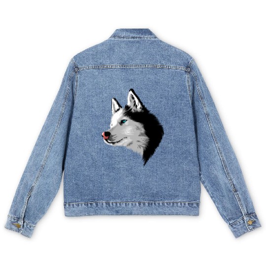 Siberian Huy Realistic Print Huy Puppy Owner Men's Denim Jackets