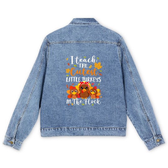 Funny Thanksgiving Prek Kindergarten Teacher Men's Denim Jackets