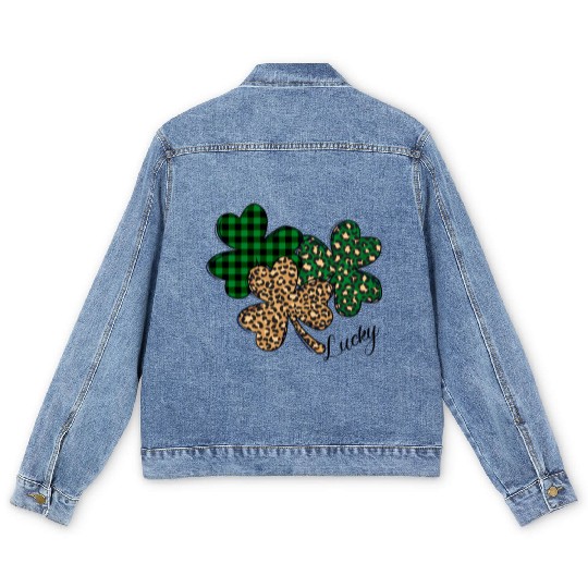 Lucky Leopard Shamrock St Patric Day Men's Denim Jackets