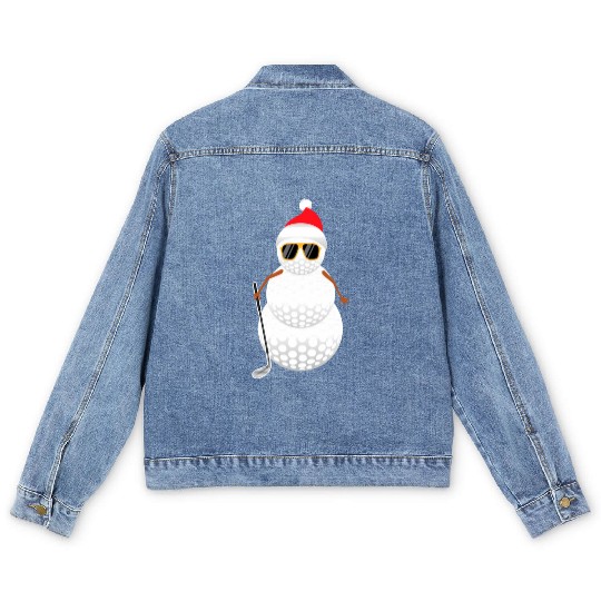 Santa Snowman Golf Ball Golfer Men's Denim Jackets