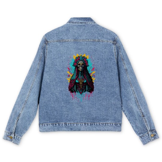 Santa Muerte de Guadalupe Men's Denim Jackets
