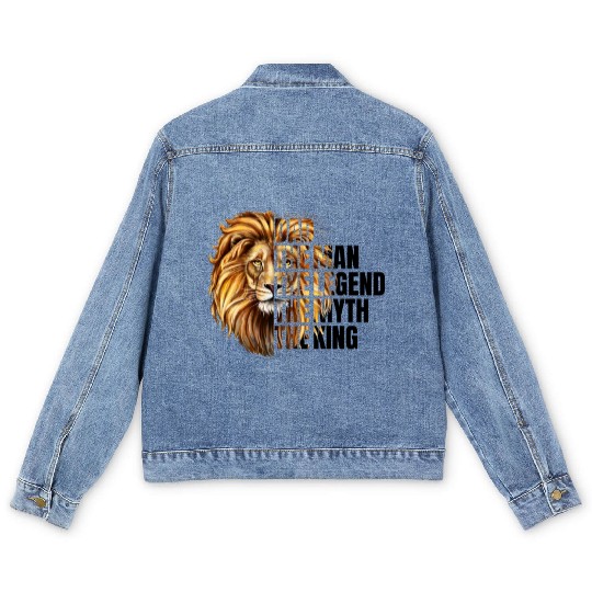 Dad the Man the Legend Leopard Lion Png Men's Denim Jackets
