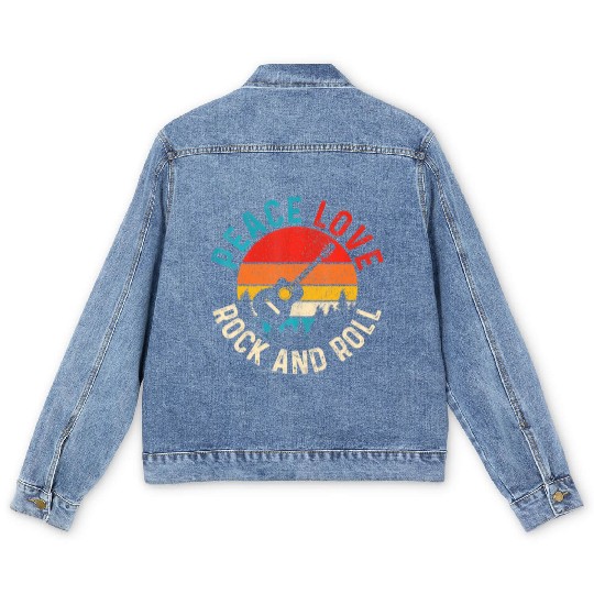 Peace Love & Rock & Roll Guitar Player Guitarist Men's Denim Jackets